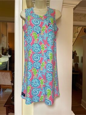 Simply Southern pink with green & aqua sea life design dress Sz XS